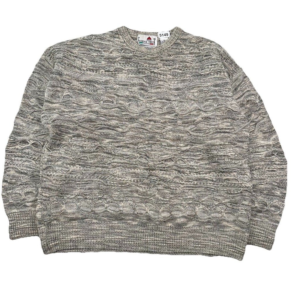 VTG Coogi Style 3D Knit Sweater Men XL Texture Florence Tricot Multicolor Cream